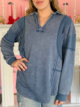 Blue Mineral Washed French Terry Knit Top