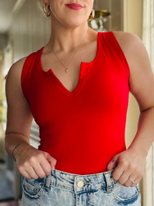 Cherry Red V-Neck Bodysuit