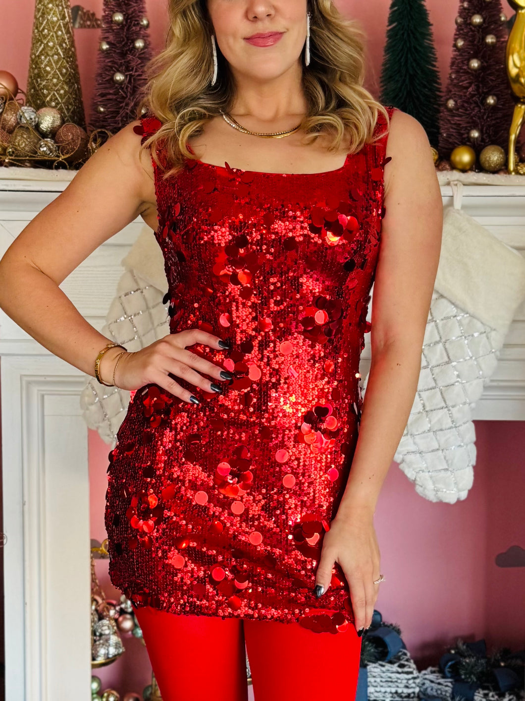 Red Sequin Holiday Dress
