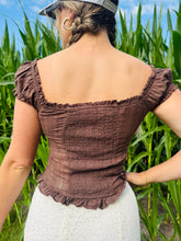 Brown Ruffle Trim Button Top