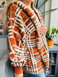Fall Rust Plaid Fluffy Cardigan