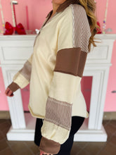 Ivory & Brown Color Block Long Sleeve Top
