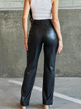 Faux Leather Front Slit Pants