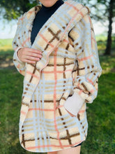 Cream Plaid Fluffy Cardigan