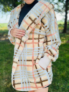 Cream Plaid Fluffy Cardigan