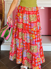 Red Floral Tiered Maxi Skirt
