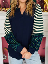 Navy Floral & Stripe Long Sleeve Top