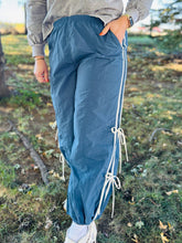 Blue Side Stripe Bow Track Joggers