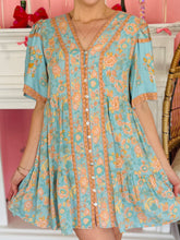 Teal Boho Button Dress