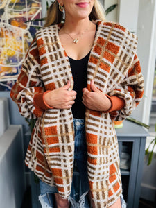 Fall Rust Plaid Fluffy Cardigan