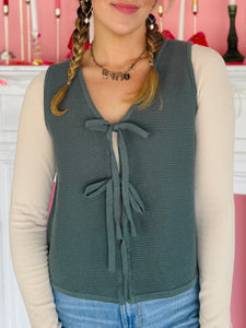 Jade Green Front Bow Sweater Vest