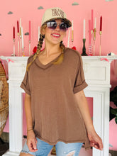 Brown Ribbed V-Neck Top