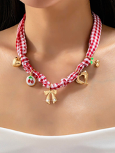 Red Gingham Scarf Charm Necklace