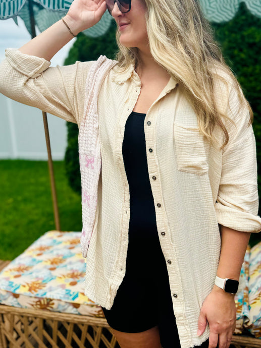 Lightweight Beige Button Top