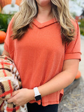 Rust Ribbed V-Neck Top