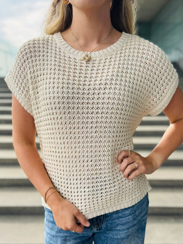 Crochet Knit Short Sleeve Sweater