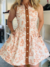 Camel Toile Print Button Dress