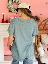 Blue Ribbed V-Neck Top