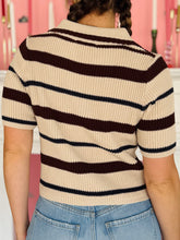Brown Stripe Short Sleeve  Sweater