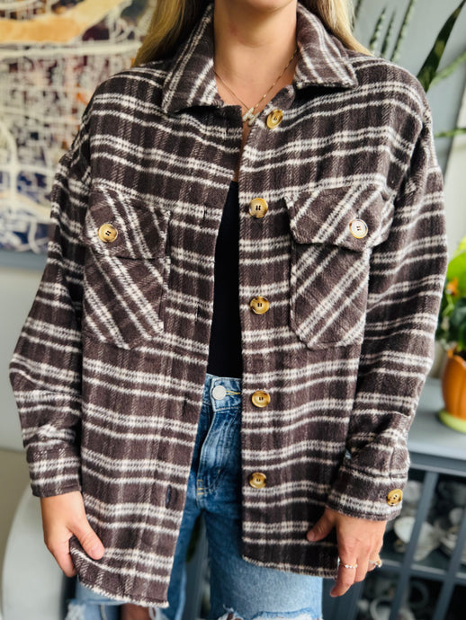 Brown Plaid Oversized Flannel Shacket