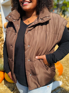 Brown Button Puffer Vest