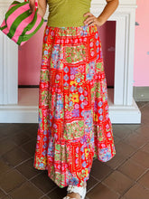 Red Floral Tiered Maxi Skirt
