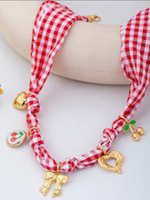 Red Gingham Scarf Charm Necklace
