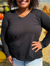 Plus Black V-Neck Long Sleeve