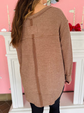 Plus Size Brown V-Neck Long Sleeve Top