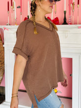 Brown Ribbed V-Neck Top