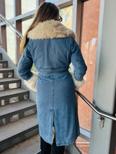 Long Washed Denim Fur Coat