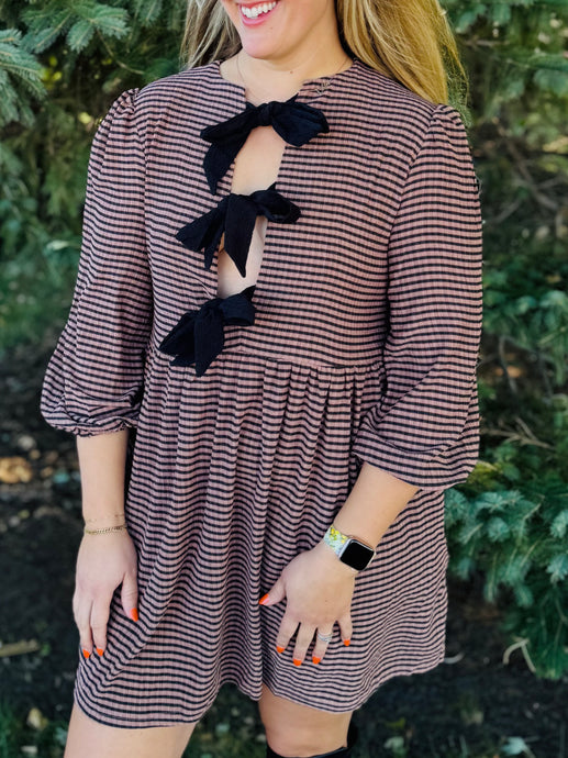 Brown Plaid Bow Dress