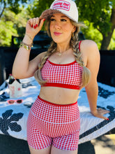Red Gingham Layered Sports Bra
