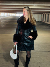 Long Black Leather Fur Coat