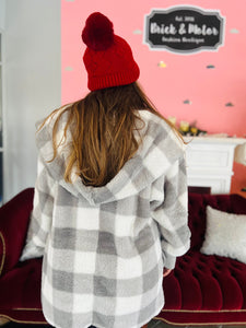 Grey Check Fluffy Cardigan