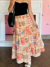 Beige Floral Tiered Maxi Skirt