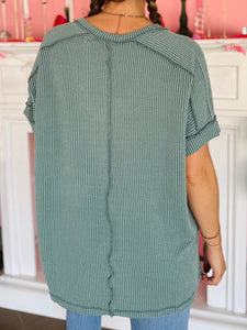 Jade Ribbed V-Neck Top