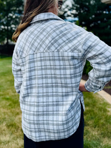 Grey Plaid Oversized Flannel Shacket