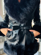 Fur Trim Black Leather Coat