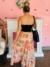 Beige Floral Tiered Maxi Skirt