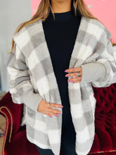 Grey Check Fluffy Cardigan