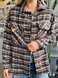 Brown Plaid Oversized Flannel Shacket