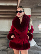 Wine Fur Trim Coat