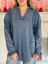 Blue Mineral Washed French Terry Knit Top