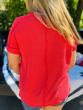 Red Ribbed V-Neck Top