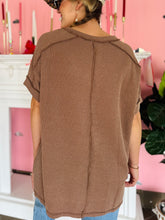 Brown Ribbed V-Neck Top