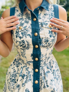 Toile Print Button Down Dress