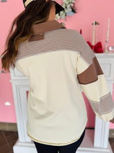 Ivory & Brown Color Block Long Sleeve Top