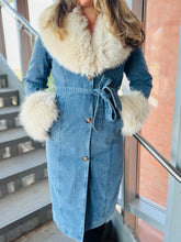 Long Washed Denim Fur Coat