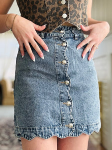 Scalloped Denim Skirt